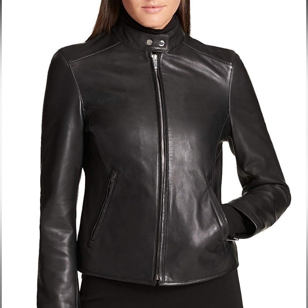 Calvin Klein Black Leather Jacket Zipper Pockets